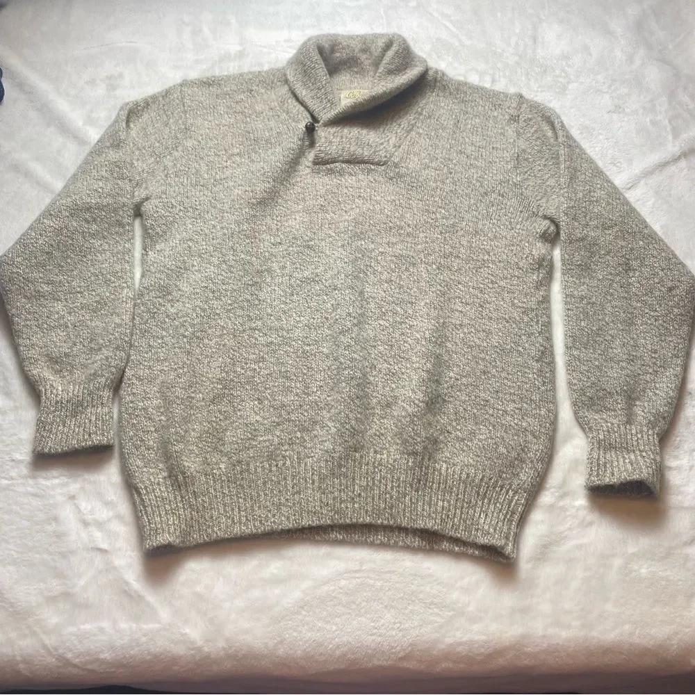 Cabela's Vintage Shawl Collar Knit Wool Blend Sweater Light Brown Size Large